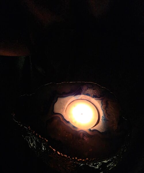 Large Teal Agate Slice Candle 2 Handpicked Quartz Gold Gilded 24ct Tealight Holder Ornament 511g H2xW13xD10.5cm - Image 11