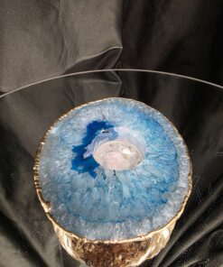Alternative view of Large Teal Agate Slice Candle 3 Handpicked Quartz Gold Gilded 24ct Tealight Holder Ornament 535g H2xW12xD11.5cm