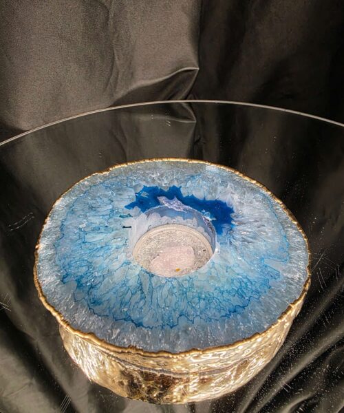 Large Teal Agate Slice Candle 3 Handpicked Quartz Gold Gilded 24ct Tealight Holder Ornament 535g H2xW12xD11.5cm - Image 3
