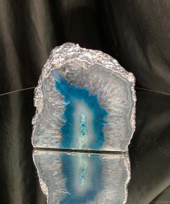 Alternative view of Large Teal Agate End Candle 2 Handpicked 1.425g H10xW10xD10cm Microcrystalline Quartz Silver Gilded Tealight Holder