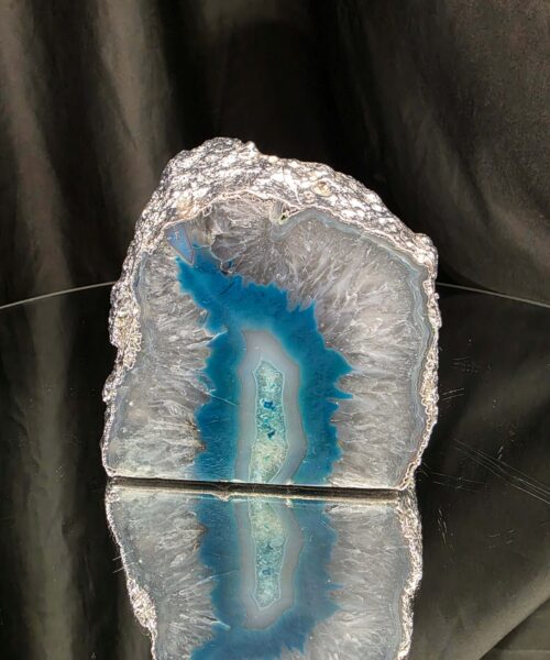 Alternative view of Large Teal Agate End Candle 2 Handpicked 1.425g H10xW10xD10cm Microcrystalline Quartz Silver Gilded Tealight Holder