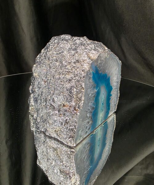 Large Teal Agate End Candle 2 Handpicked 1.425g H10xW10xD10cm Microcrystalline Quartz Silver Gilded Tealight Holder - Image 3