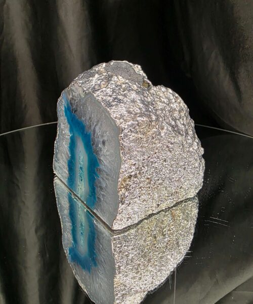 Large Teal Agate End Candle 2 Handpicked 1.425g H10xW10xD10cm Microcrystalline Quartz Silver Gilded Tealight Holder - Image 4
