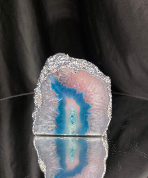 Large Teal Agate End Candle 2 Handpicked 1.425g H10xW10xD10cm Microcrystalline Quartz Silver Gilded Tealight Holder