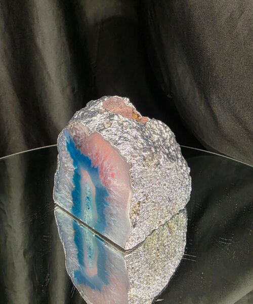 Large Teal Agate End Candle 2 Handpicked 1.425g H10xW10xD10cm Microcrystalline Quartz Silver Gilded Tealight Holder - Image 9