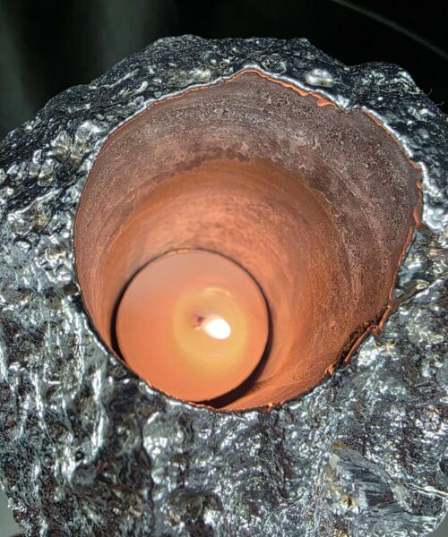 Large Teal Agate End Candle 2 Handpicked 1.425g H10xW10xD10cm Microcrystalline Quartz Silver Gilded Tealight Holder - Image 10