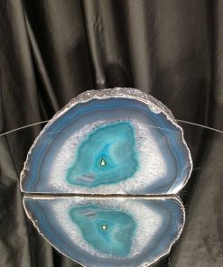 Alternative view of Large Teal Agate End Candle 3 Handpicked 1.503g H9xW15xD9cm Microcrystalline Quartz Silver Gilded Tealight Holder