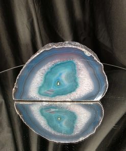 Large Teal Agate End Candle 3 Handpicked 1.503g H9xW15xD9cm Microcrystalline Quartz Silver Gilded Tealight Holder