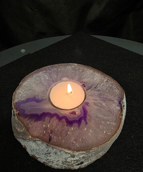 Purple Agate Slice 1 Handpicked 485g H2xW12xD11cm Microcrystalline Quartz Tealight Candle Holder Ornament - Image 5