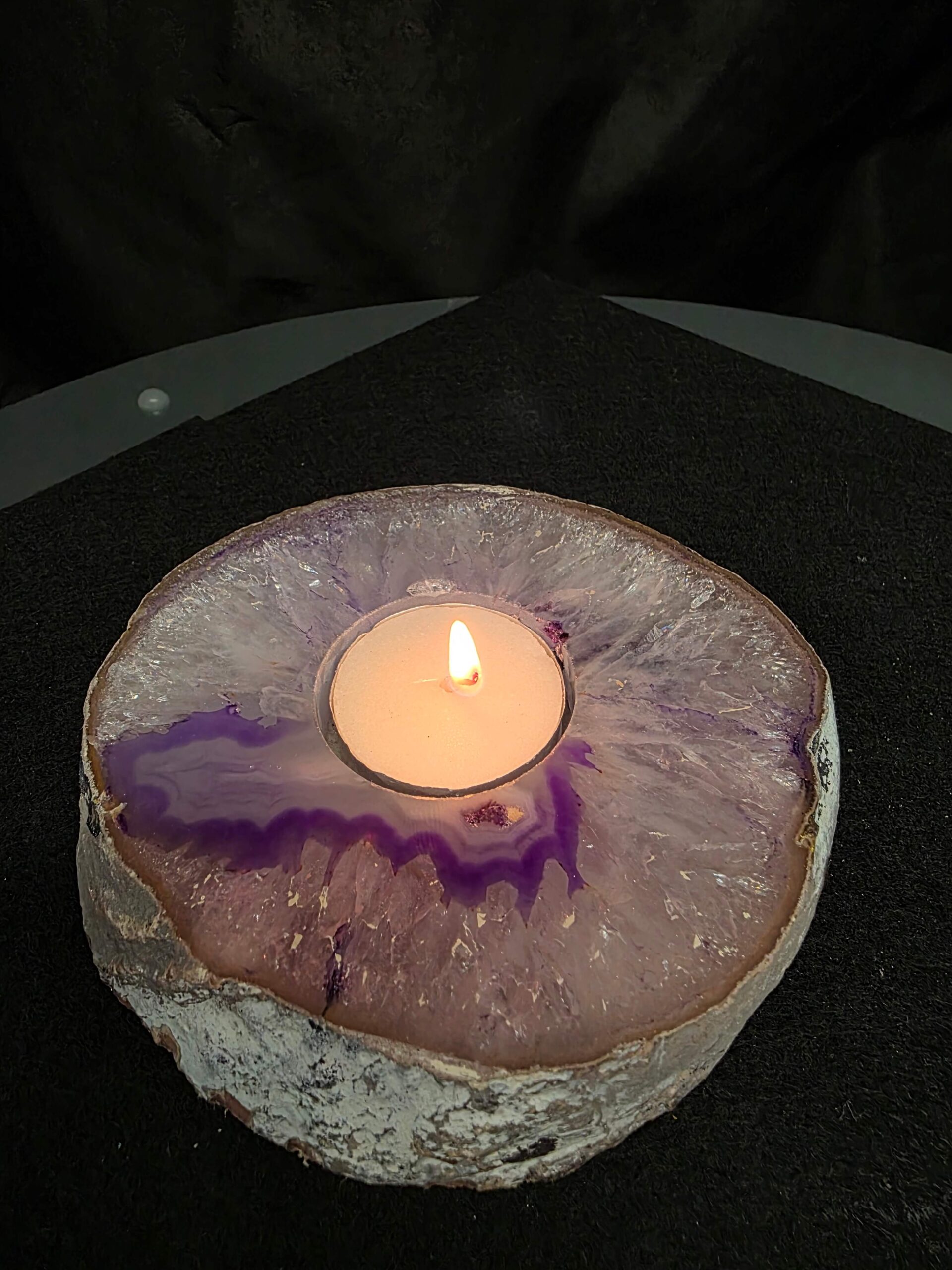 Purple Agate Slice 1 Handpicked 485g H2xW12xD11cm Microcrystalline Quartz Tealight Candle Holder Ornament - Image 5