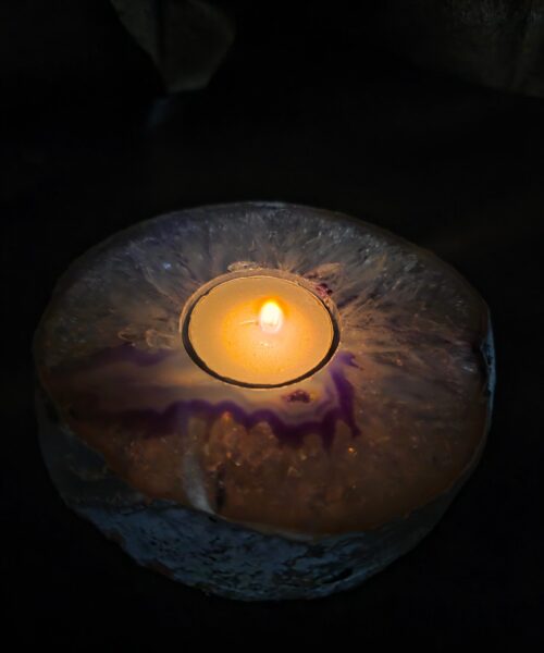 Purple Agate Slice 1 Handpicked 485g H2xW12xD11cm Microcrystalline Quartz Tealight Candle Holder Ornament - Image 6