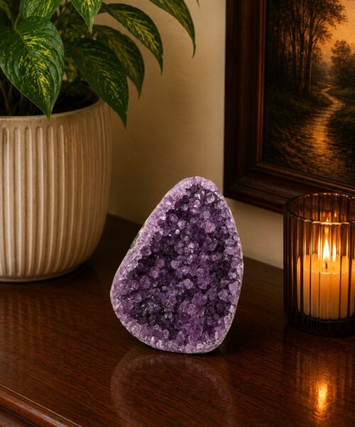 Premium High Grade Amethyst Druzy 385 Mini Geode Cluster Piece Cut Base 713g H13xW10xD4cm