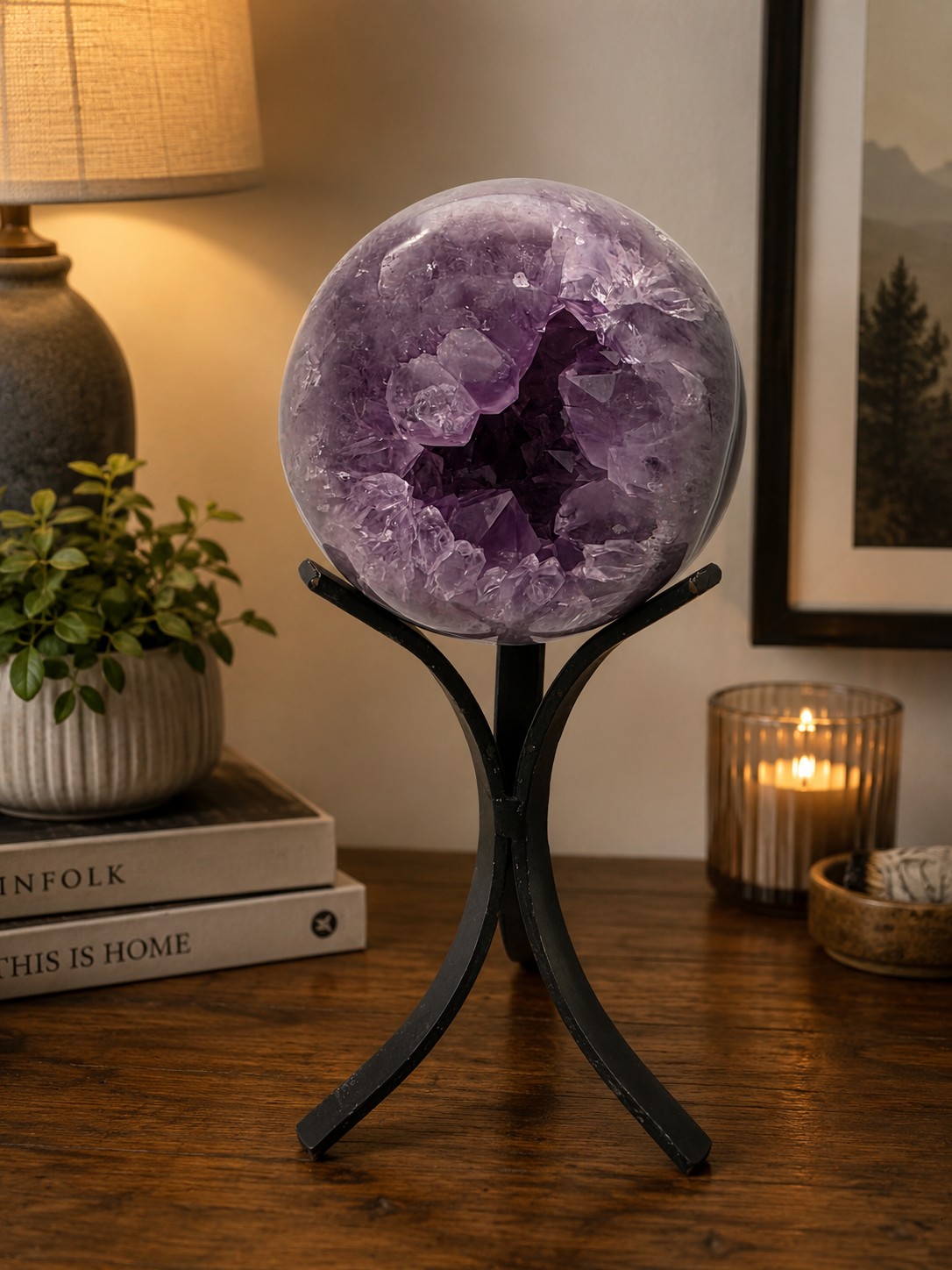 Large Amethyst Sphere 10, Premium Grade Purple Quartz Geode Crystal 1.676g – 10cm Diameter