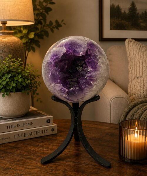 Large Amethyst Sphere 11, Premium Grade Purple Quartz Geode Crystal 1.648g – 10cm Diameter