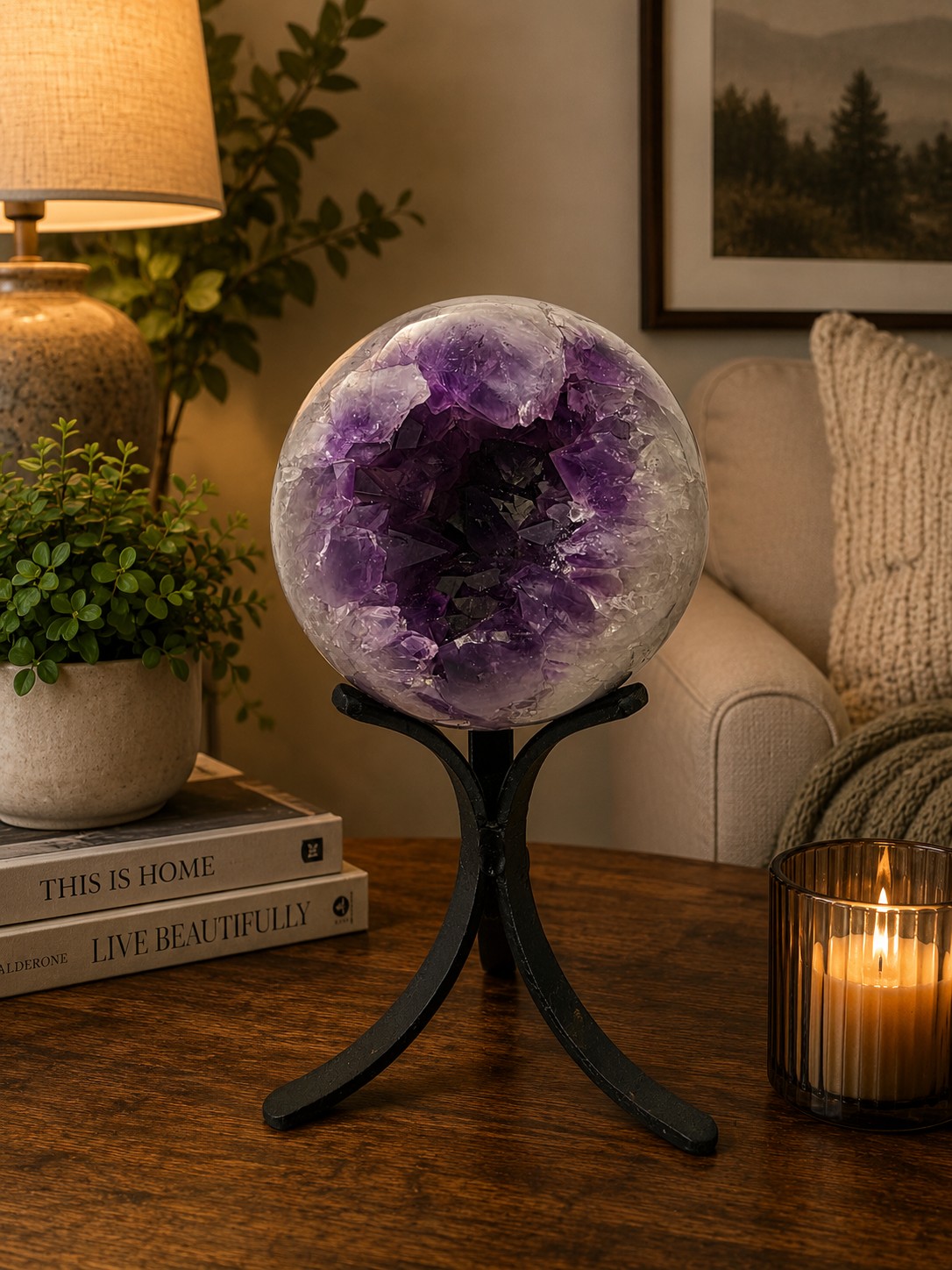 Large Amethyst Sphere 11, Premium Grade Purple Quartz Geode Crystal 1.648g – 10cm Diameter