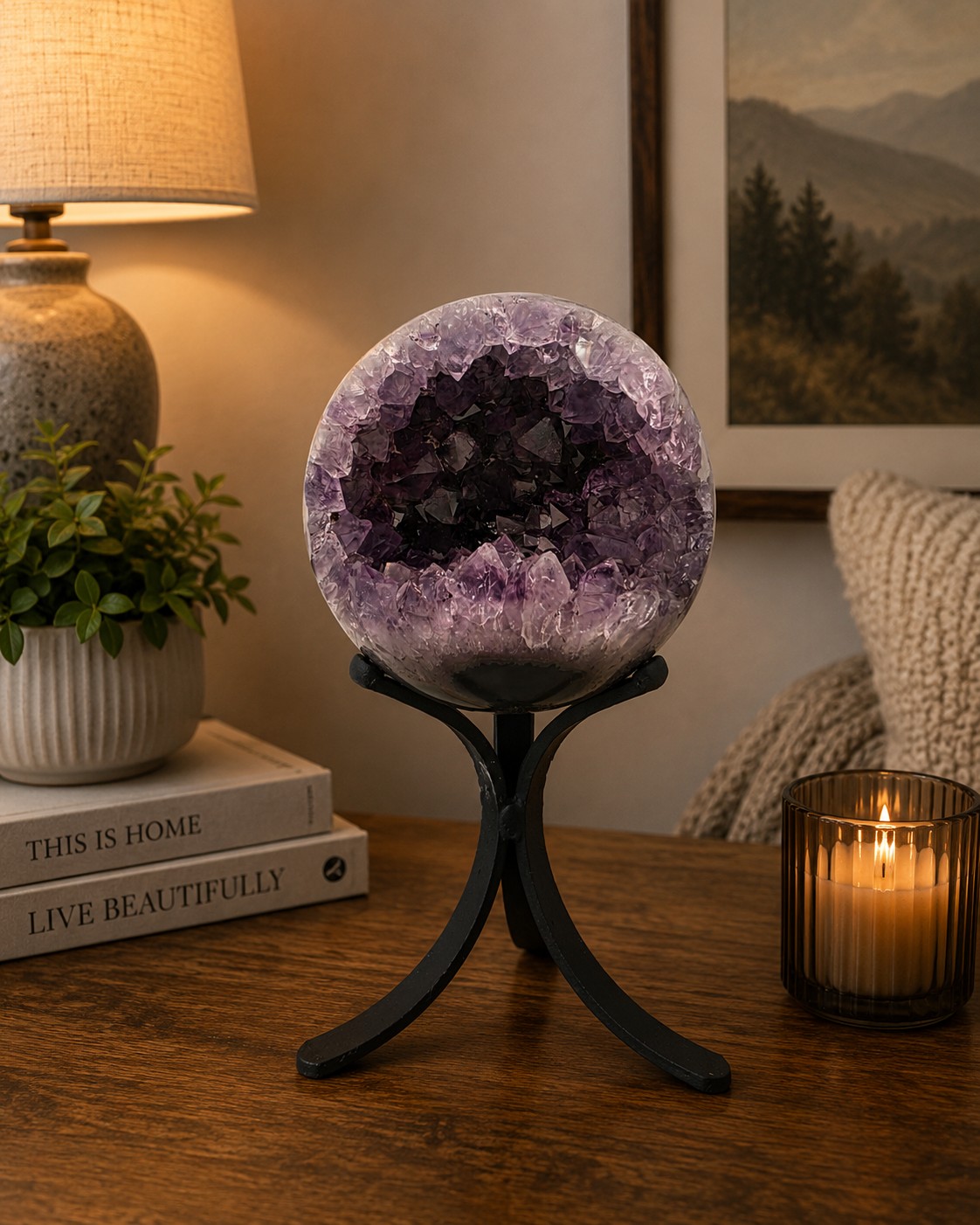 Large Amethyst Sphere 12, Premium Grade Purple Quartz Geode Crystal 1.292g – 10.5cm Diameter