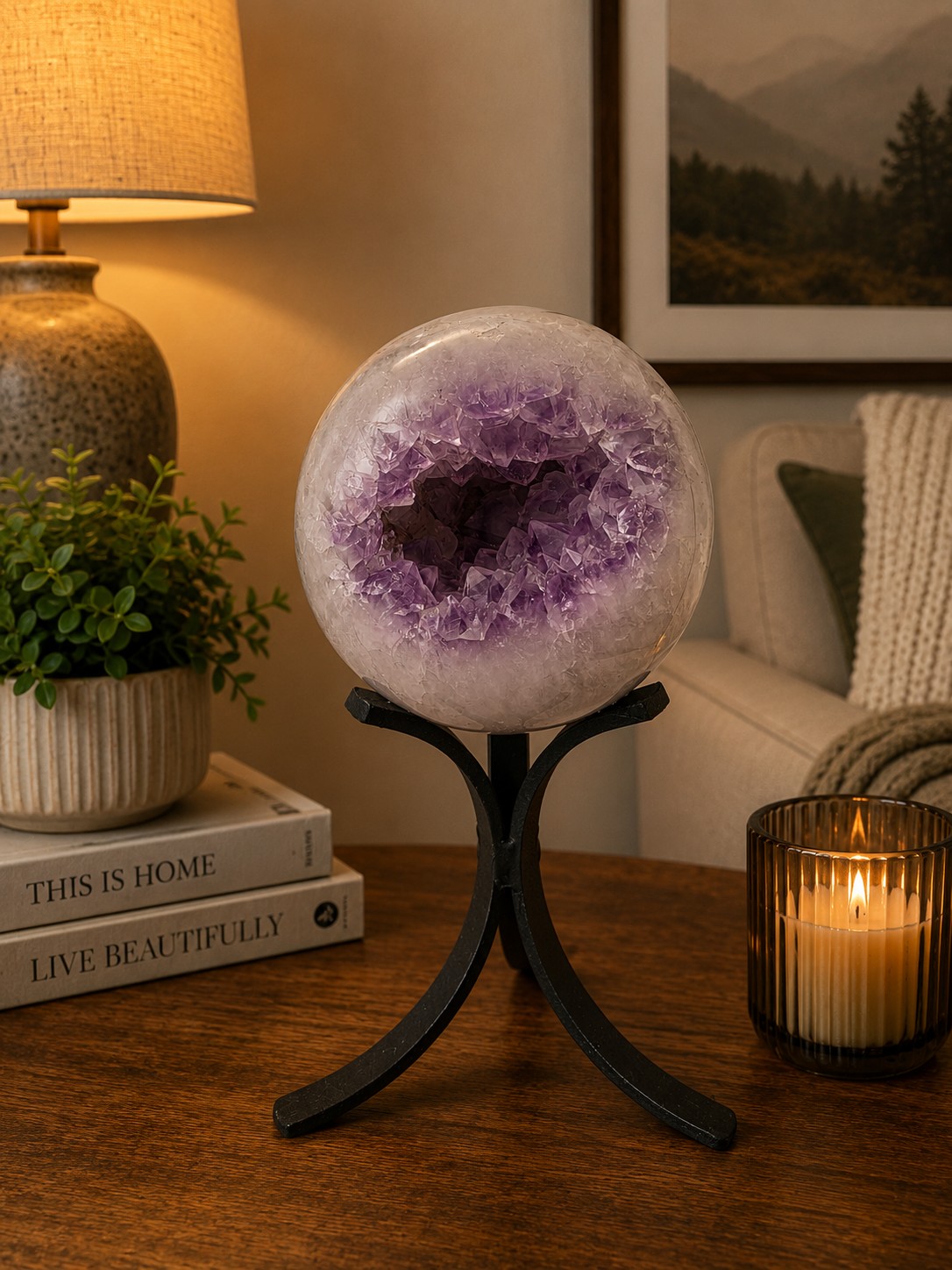 Large Amethyst Sphere 13, Premium Grade Purple Quartz Geode Crystal 1.502g – 10cm Diameter