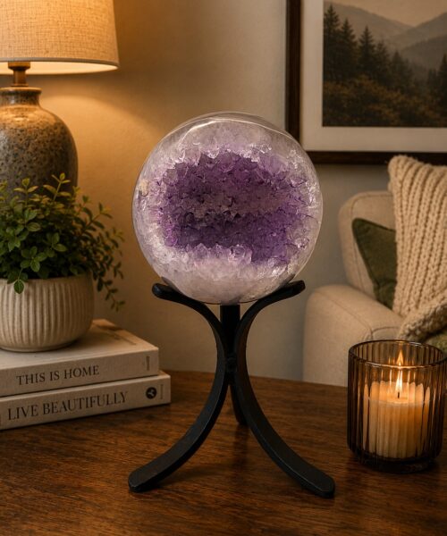 Large Amethyst Sphere 14, Premium Grade Purple Quartz Geode Crystal 1.146g – 9.5cm Diameter