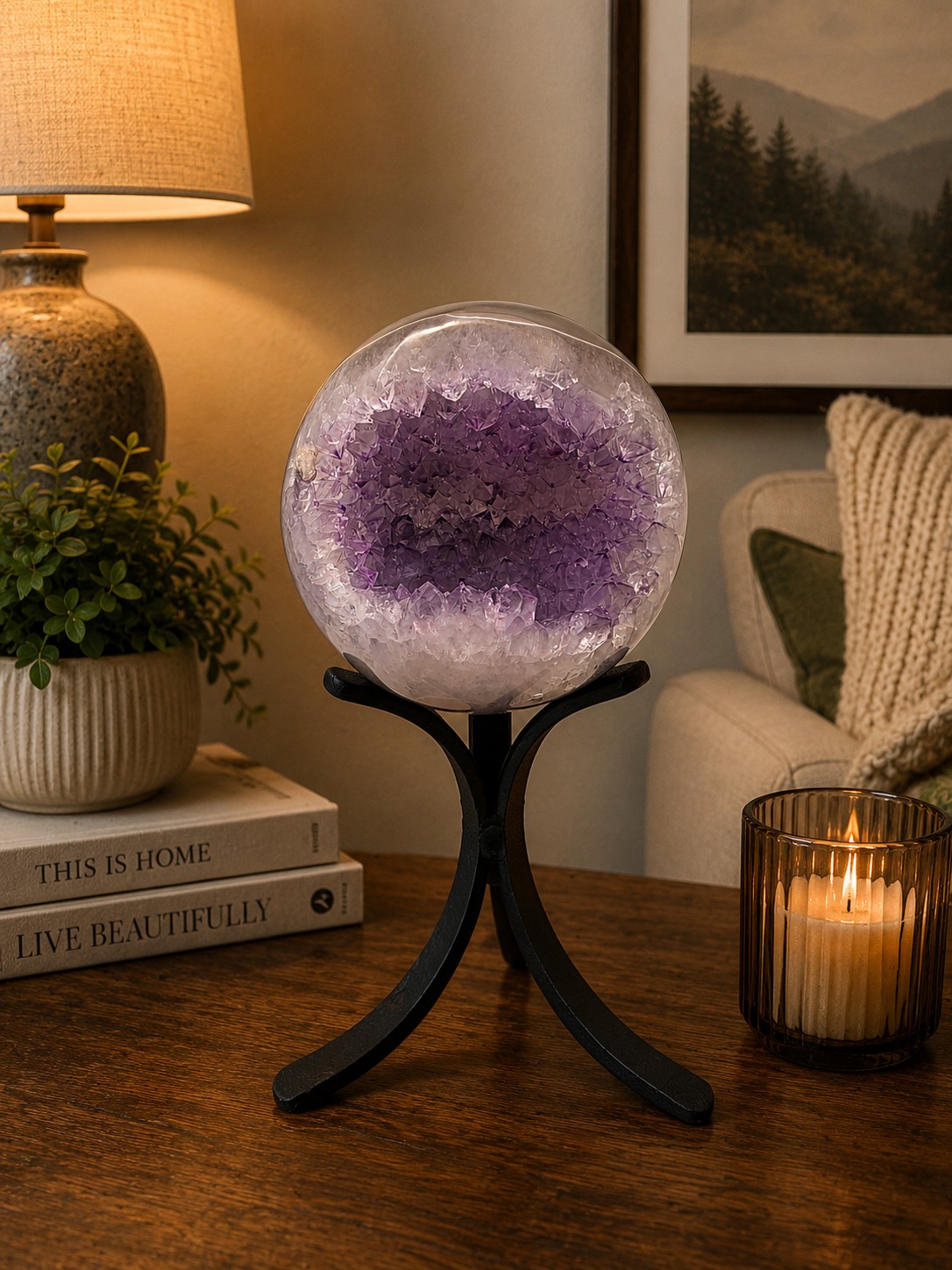 Large Amethyst Sphere 14, Premium Grade Purple Quartz Geode Crystal 1.146g – 9.5cm Diameter