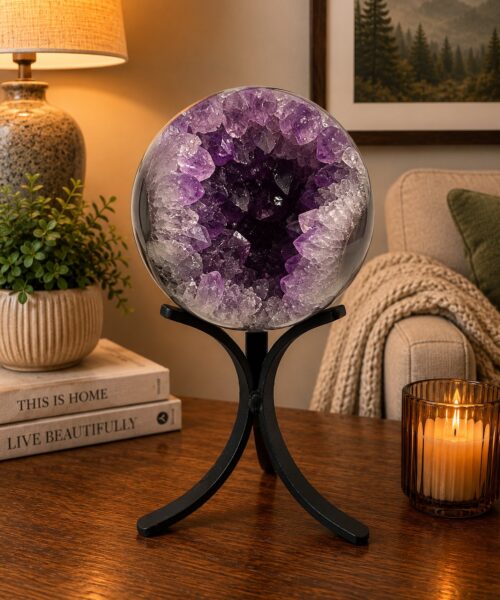Large Amethyst Sphere 15, Premium Grade Purple Quartz Geode Crystal 1.187g – 9.5cm Diameter