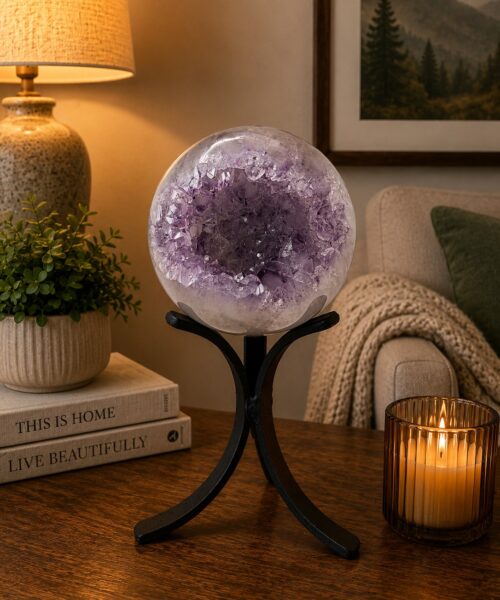 Large Amethyst Sphere 16, Premium Grade Purple Quartz Geode Crystal 1.046g – 9cm Diameter