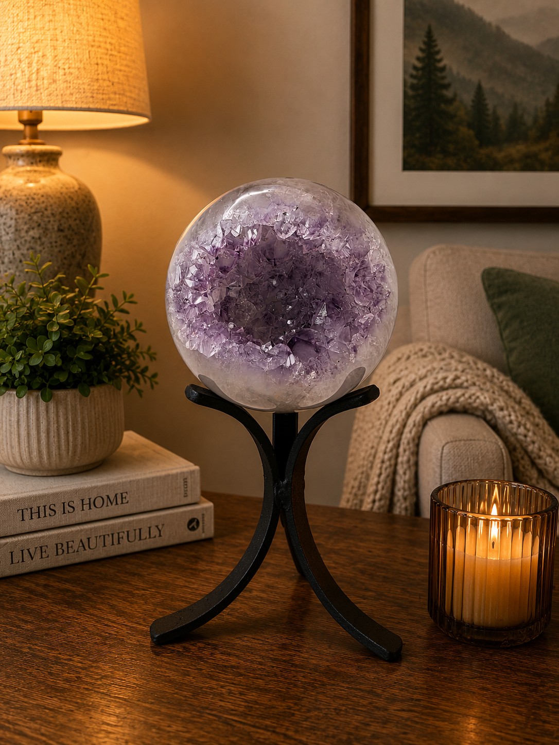 Large Amethyst Sphere 16, Premium Grade Purple Quartz Geode Crystal 1.046g – 9cm Diameter