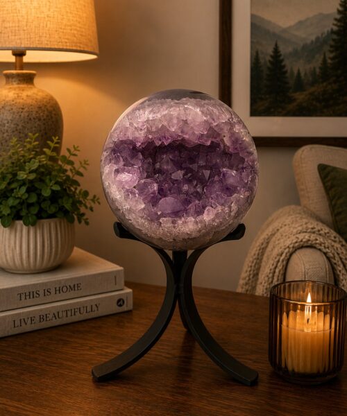 Large Amethyst Sphere 17, Premium Grade Purple Quartz Geode Crystal 1.051g – 8.5cm Diameter