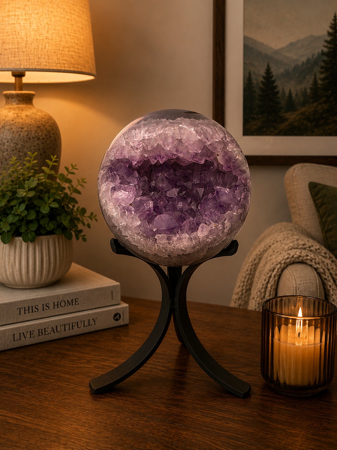 Large Amethyst Sphere 17, Premium Grade Purple Quartz Geode Crystal 1.051g – 8.5cm Diameter
