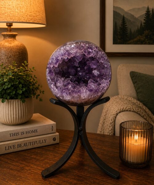 Large Amethyst Sphere 18, Premium Grade Purple Quartz Geode Crystal 902g – 8.5cm Diameter