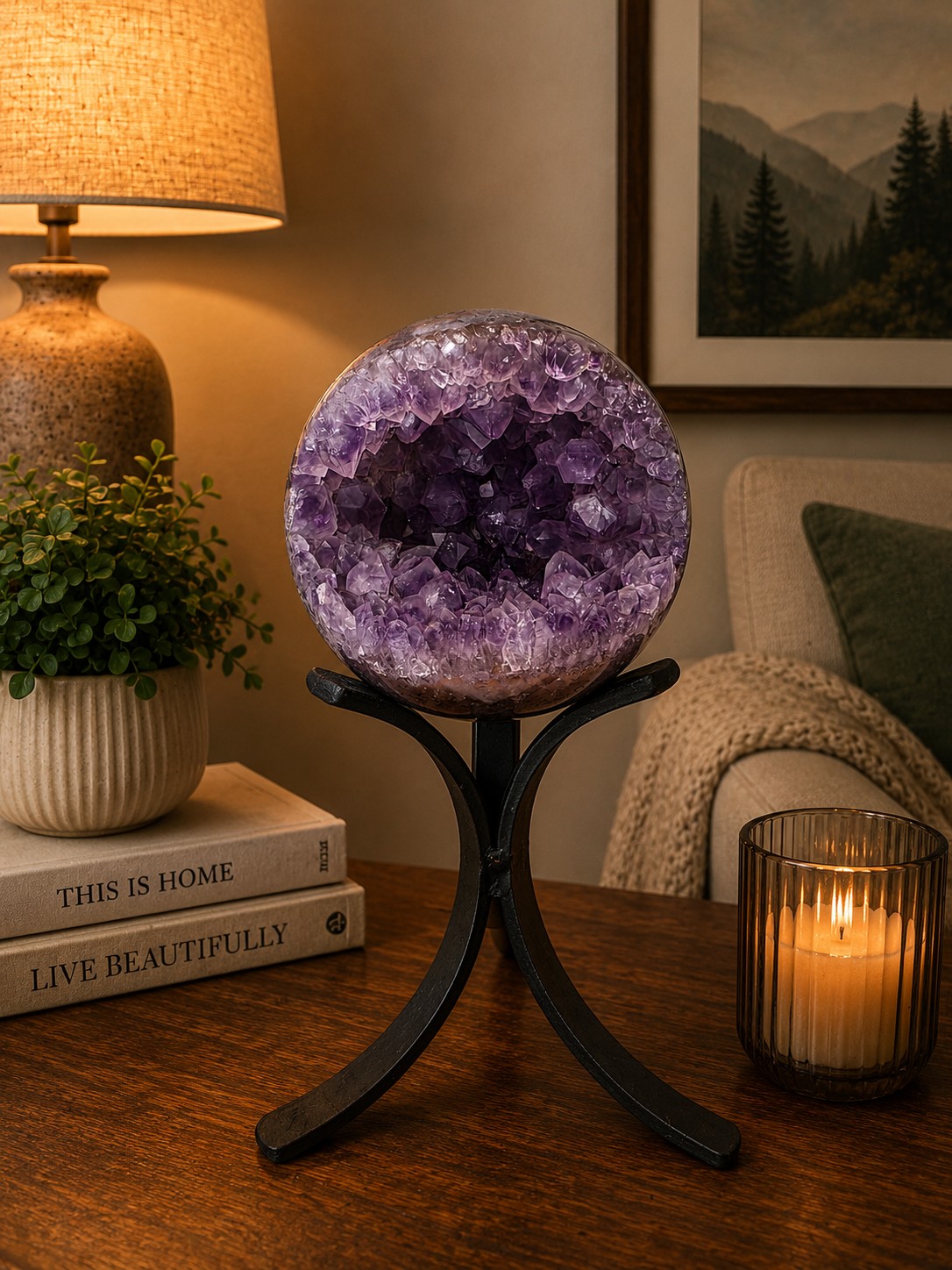 Large Amethyst Sphere 18, Premium Grade Purple Quartz Geode Crystal 902g – 8.5cm Diameter