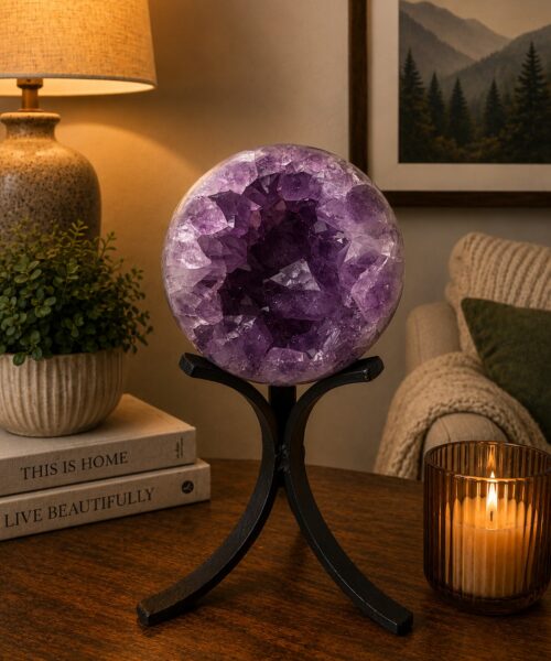 Large Amethyst Sphere 19, Premium Grade Purple Quartz Geode Crystal 1.017g – 8.5cm Diameter