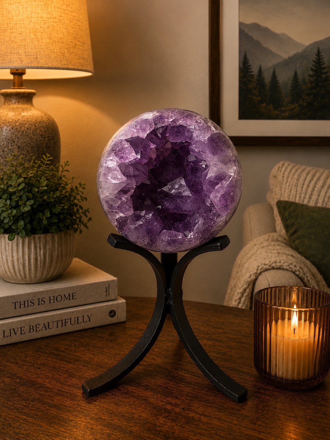 Large Amethyst Sphere 19, Premium Grade Purple Quartz Geode Crystal 1.017g – 8.5cm Diameter