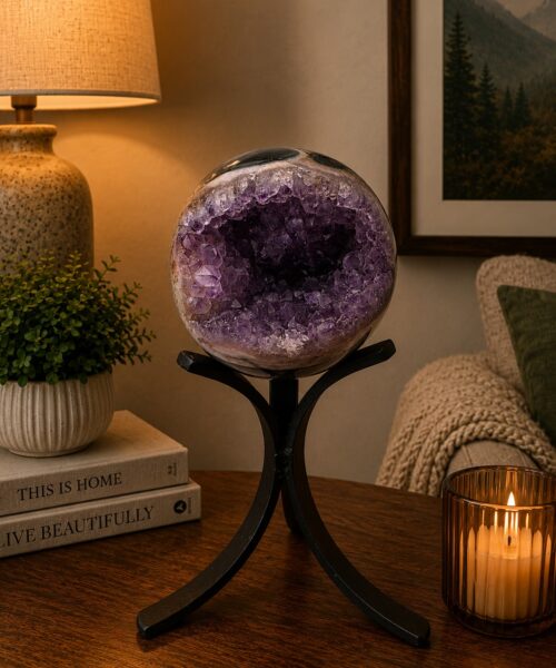 Large Amethyst Sphere 20, Premium Grade Purple Quartz Geode Crystal 919g – 8.5cm Diameter