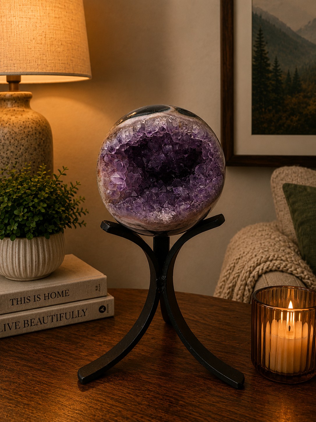 Large Amethyst Sphere 20, Premium Grade Purple Quartz Geode Crystal 919g – 8.5cm Diameter