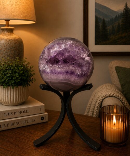 Large Amethyst Sphere 22, Premium Grade Purple Quartz Geode Crystal 869g – 8cm Diameter