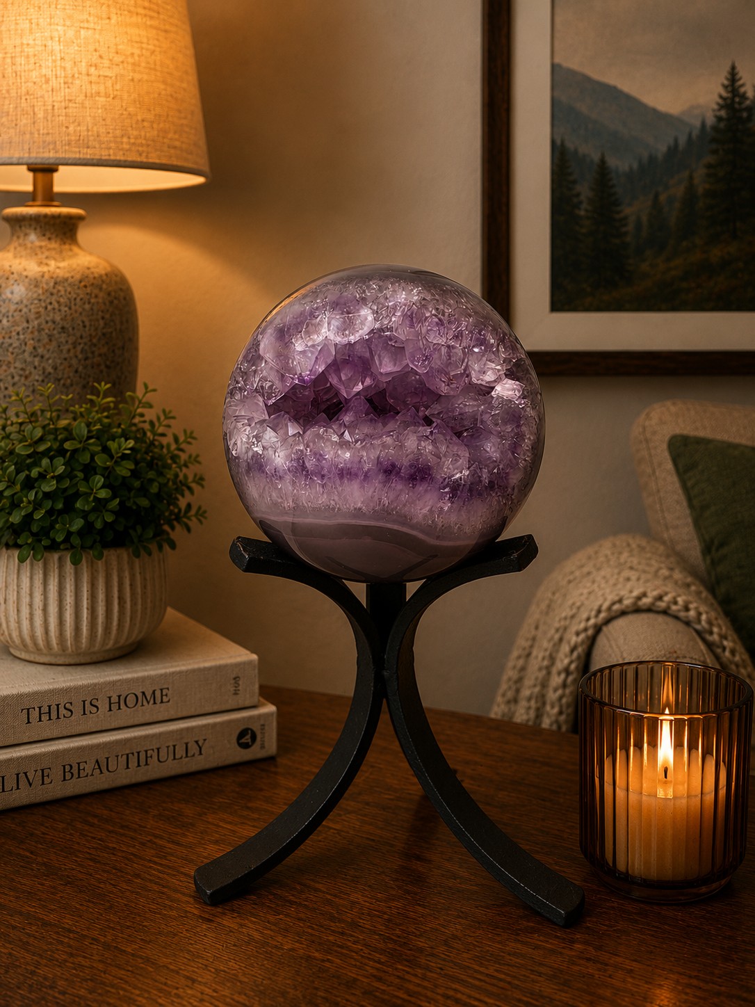 Large Amethyst Sphere 22, Premium Grade Purple Quartz Geode Crystal 869g – 8cm Diameter
