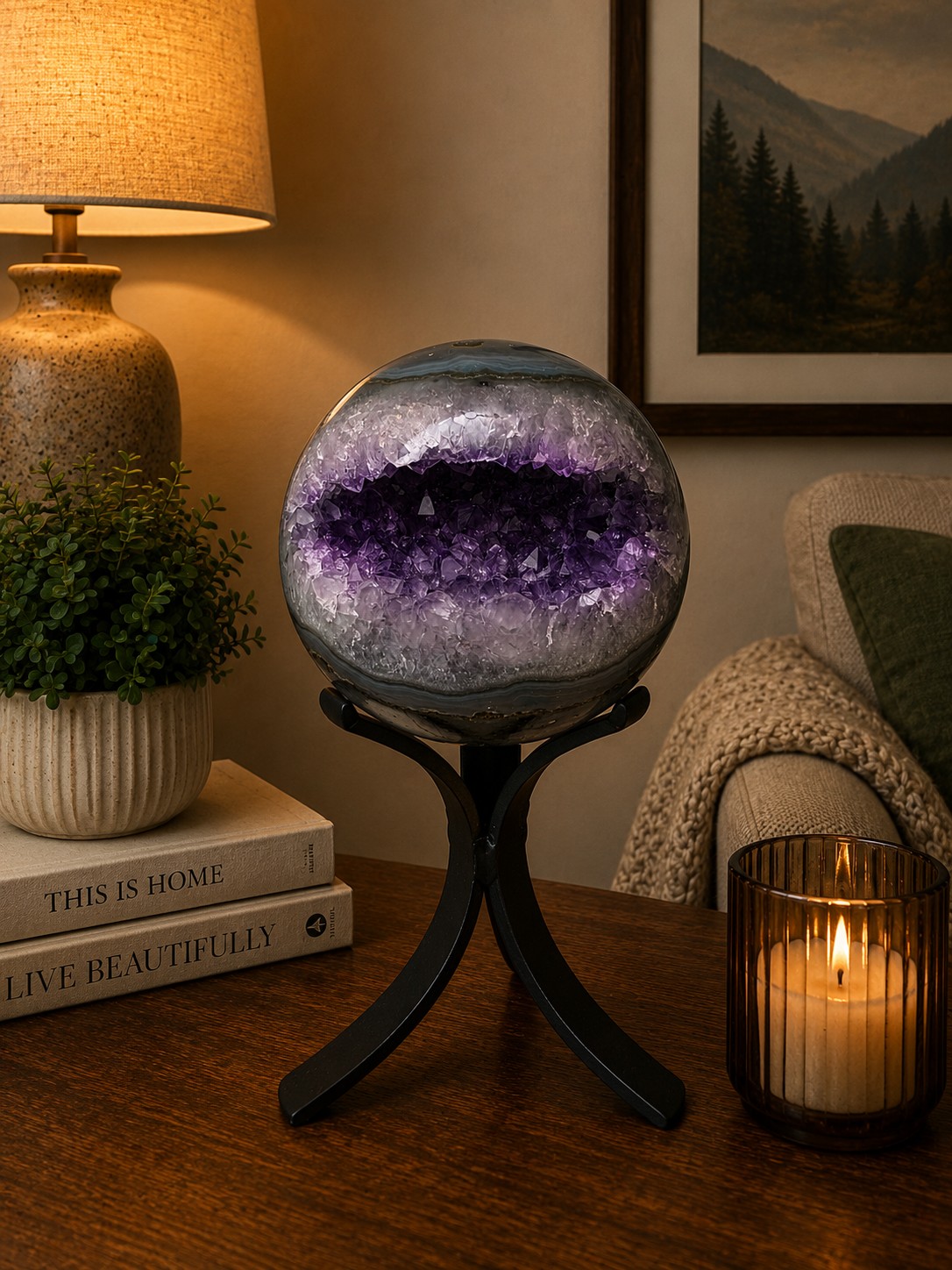 Large Amethyst Sphere 23, Premium Grade Purple Quartz Geode Crystal 523g – 7cm Diameter