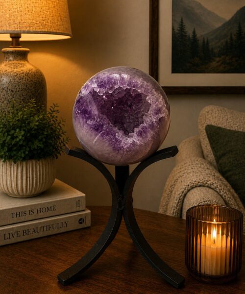 Large Amethyst Sphere 24, Premium Grade Purple Quartz Geode Crystal 507g – 6cm Diameter