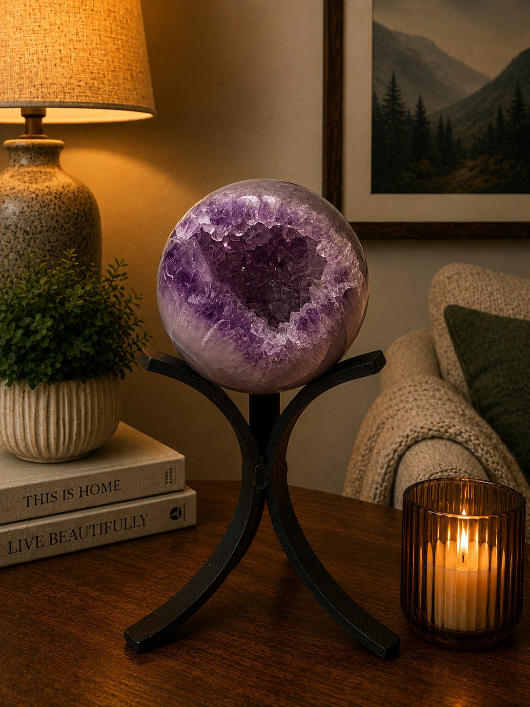 Large Amethyst Sphere 24, Premium Grade Purple Quartz Geode Crystal 507g – 6cm Diameter