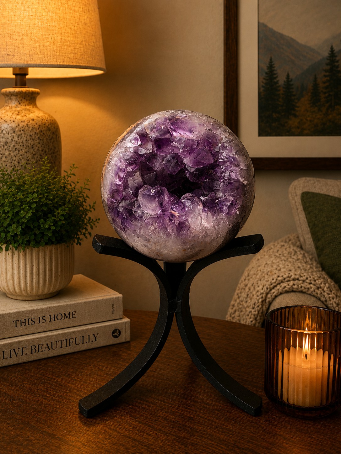 Large Amethyst Sphere 25, Premium Grade Purple Quartz Geode Crystal 593g – 6.5cm Diameter