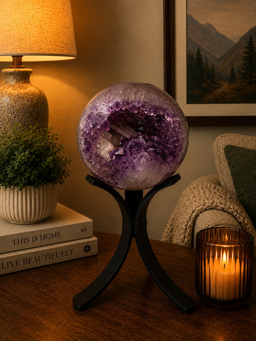 Large Amethyst Sphere 26, Premium Grade Purple Quartz Geode Crystal 401g – 6cm Diameter