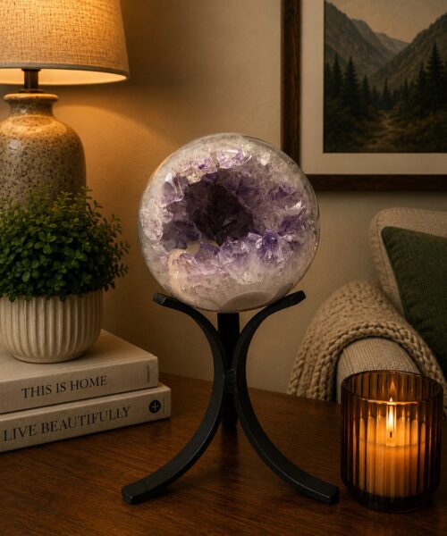 Large Amethyst Sphere 9, Premium Grade Purple Quartz Geode Crystal 1.185g – 9.5cm Diameter