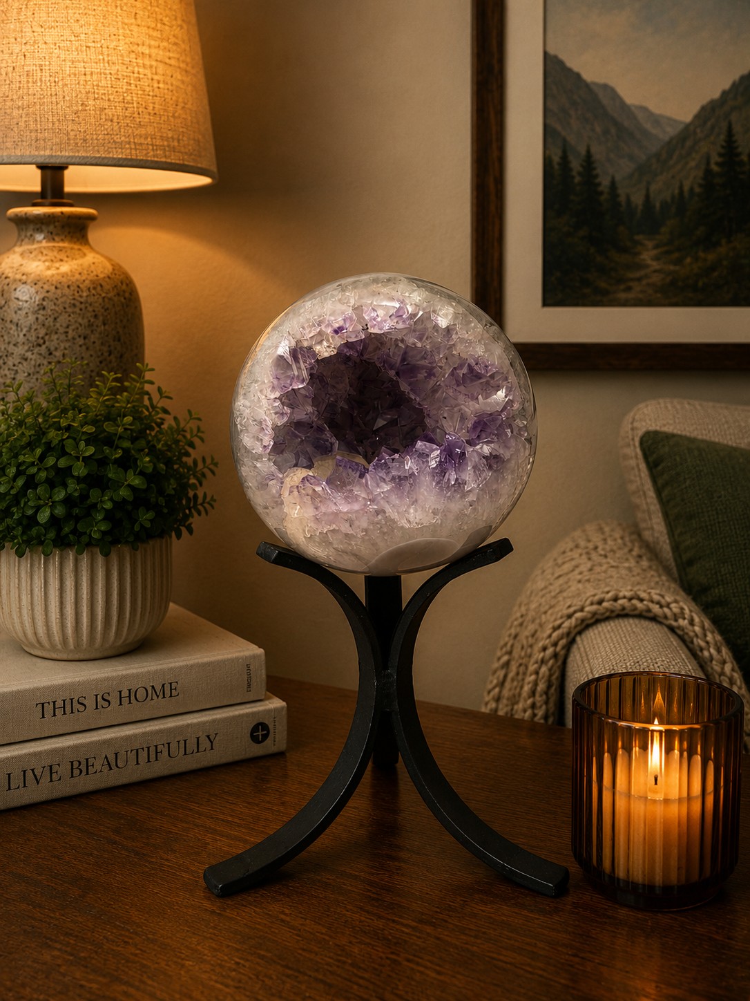 Large Amethyst Sphere 9, Premium Grade Purple Quartz Geode Crystal 1.185g – 9.5cm Diameter