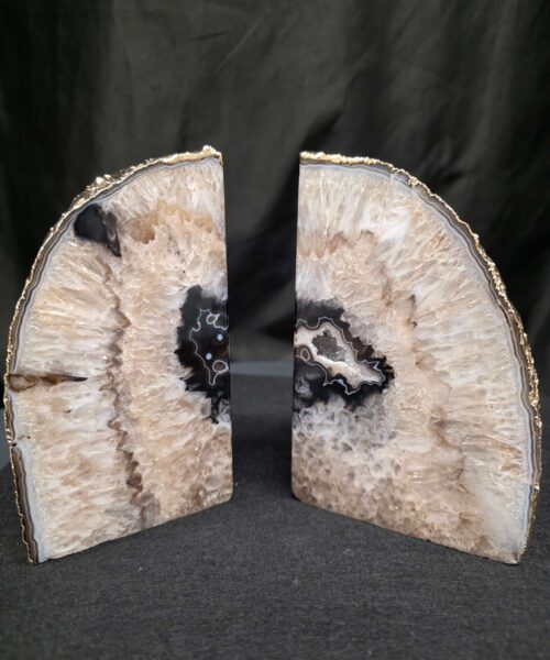 Black Agate 24ct Gold Edge Microcrystalline Quartz Premium Bookends 1 Ornament Handpicked Size 2.262kg H14.5xW17.5xD5cm - Image 5