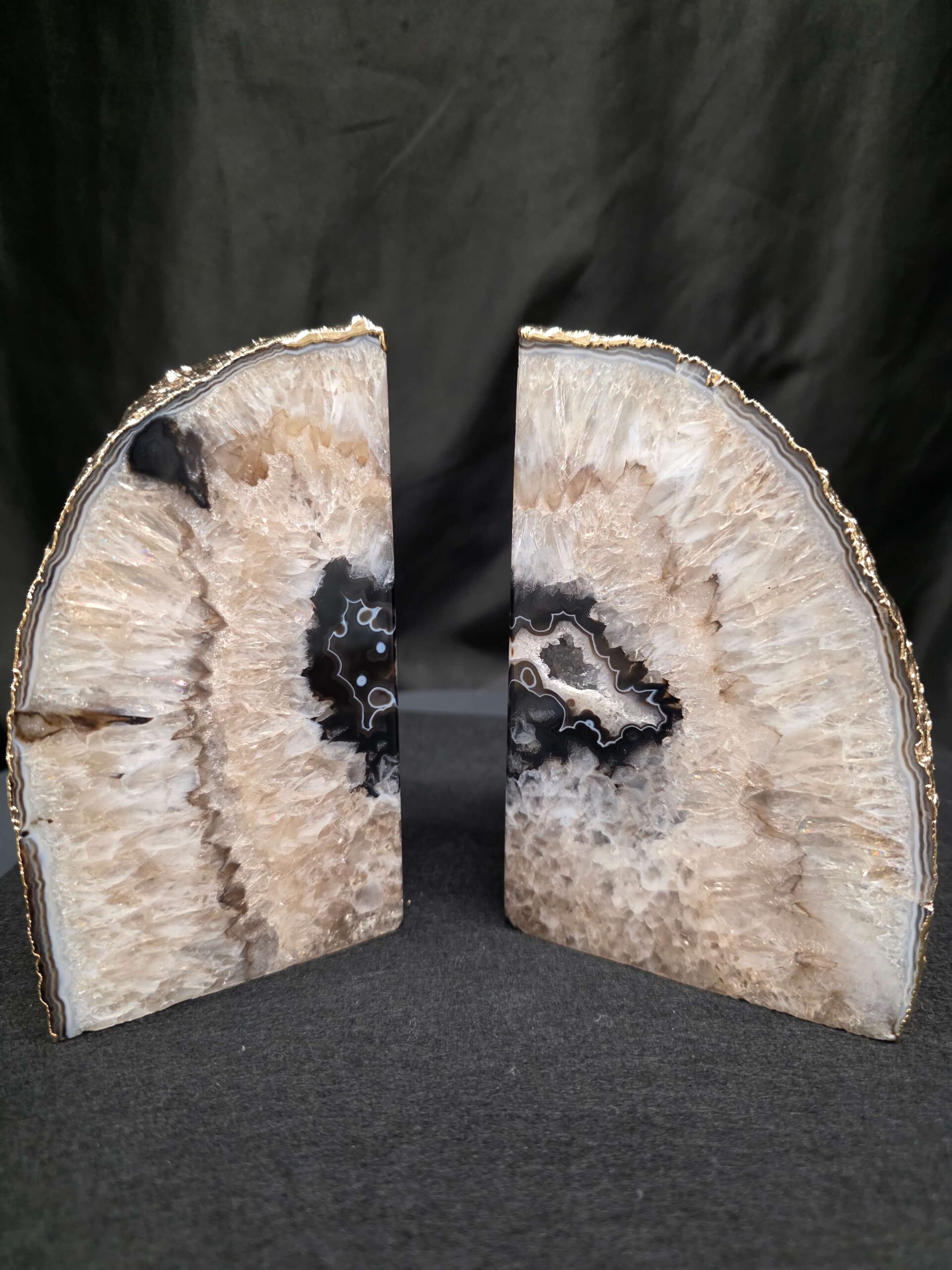 Black Agate 24ct Gold Edge Microcrystalline Quartz Premium Bookends 1 Ornament Handpicked Size 2.262kg H14.5xW17.5xD5cm - Image 5