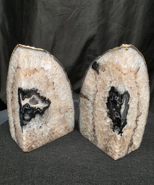 Black Agate 24ct Gold Edge Microcrystalline Quartz Premium Bookends 1 Ornament Handpicked Size 2.262kg H14.5xW17.5xD5cm - Image 9