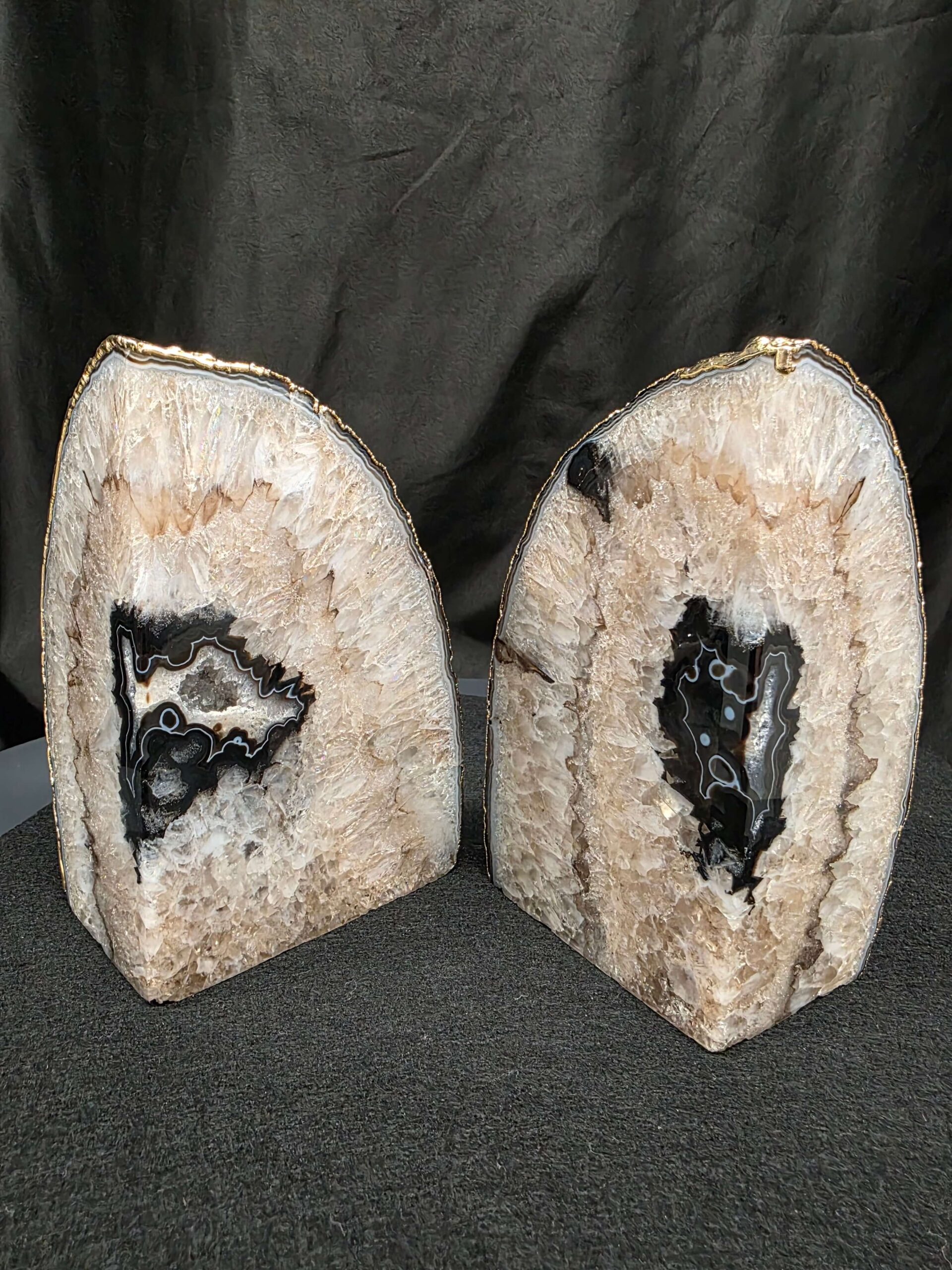 Black Agate 24ct Gold Edge Microcrystalline Quartz Premium Bookends 1 Ornament Handpicked Size 2.262kg H14.5xW17.5xD5cm - Image 9