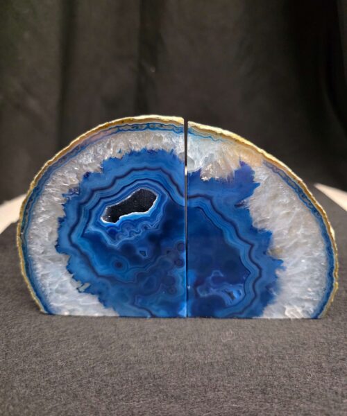 Blue Natural Edge Microcrystalline Quartz Premium Bookends 3 Ornament Handpicked Size 1.447kg H10.5xW16xD6cm
