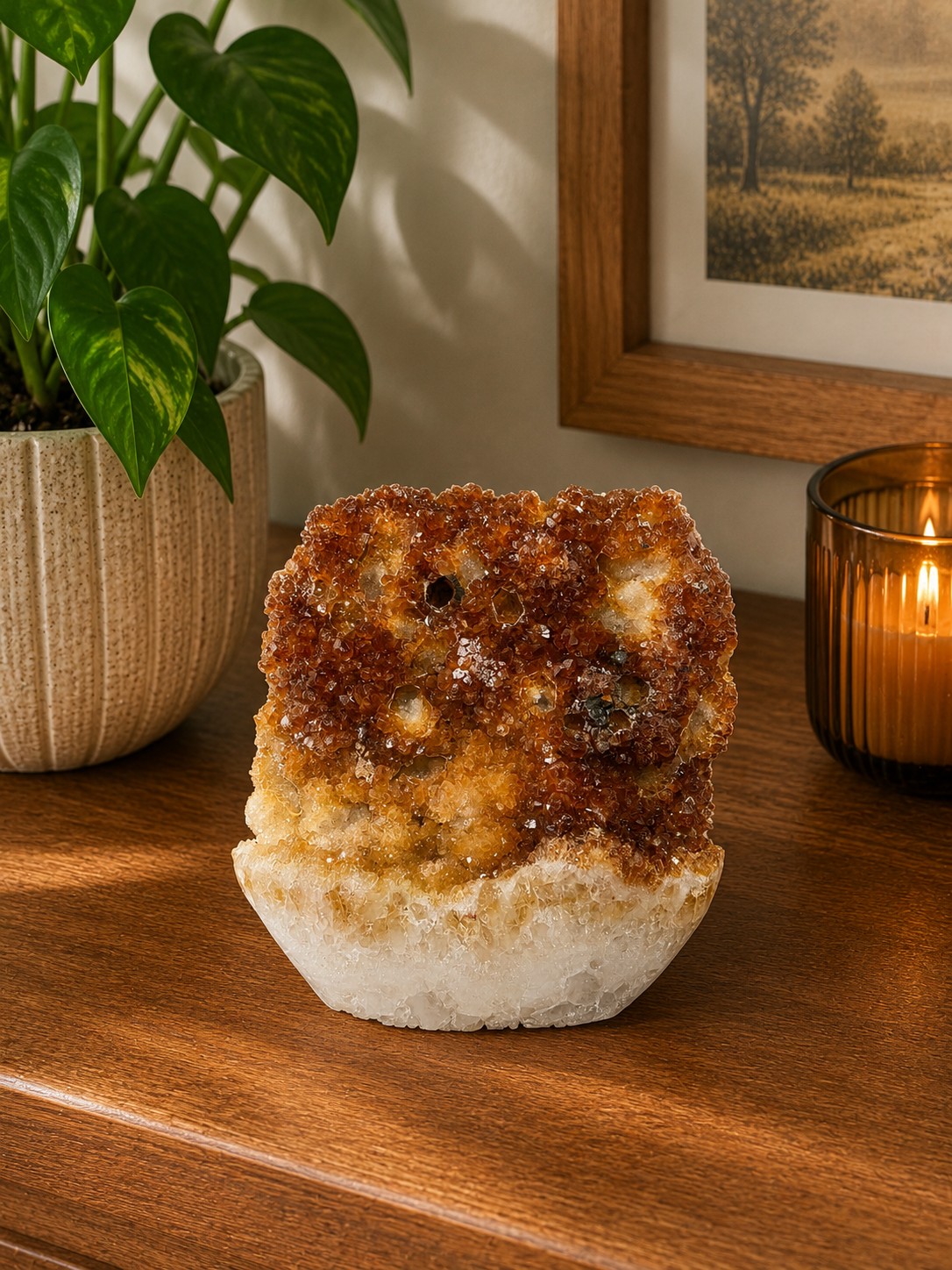 Premium High Grade Citrine Druzy 165 Mini Geode Cluster Piece 953g H11xW10xD6cm