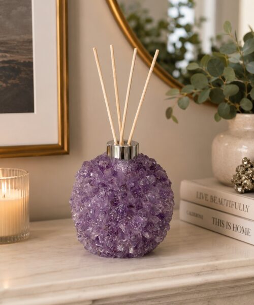 Luxury Amethyst Crystal Reed Diffuser with Chrome Collar 500g H14xW10xD10cm